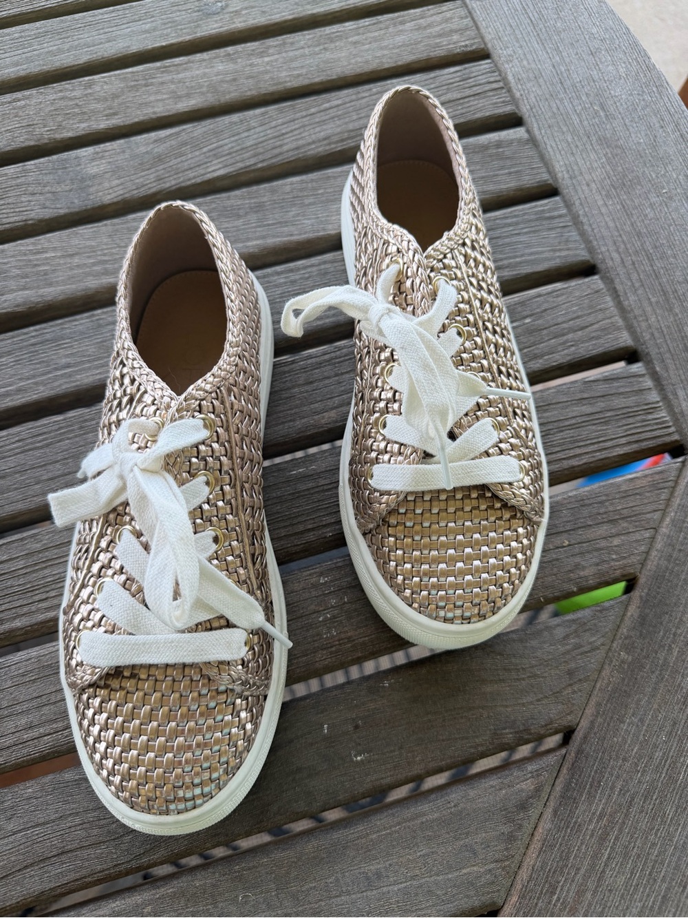 Loft woven rose gold sneakers with white laces. Size 7